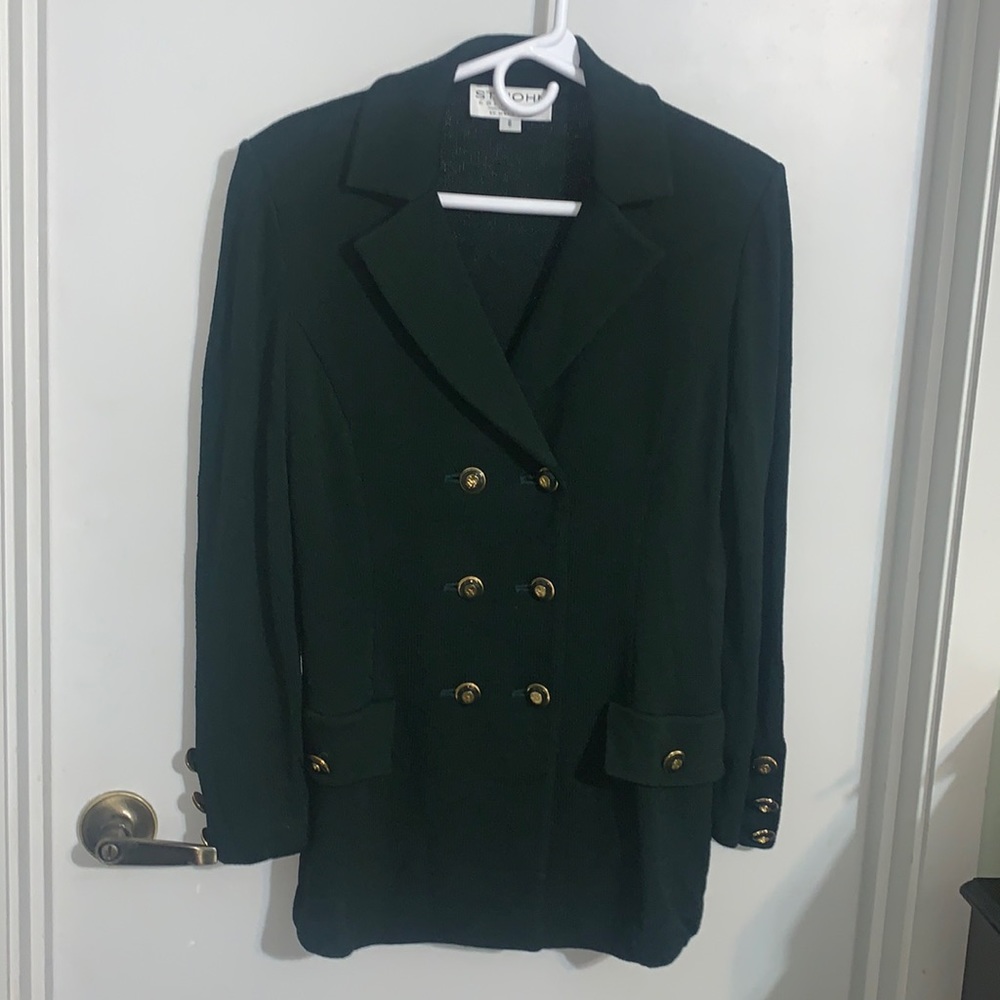 St. John Collection Black Double-Breasted Blazer with Gold Buttons